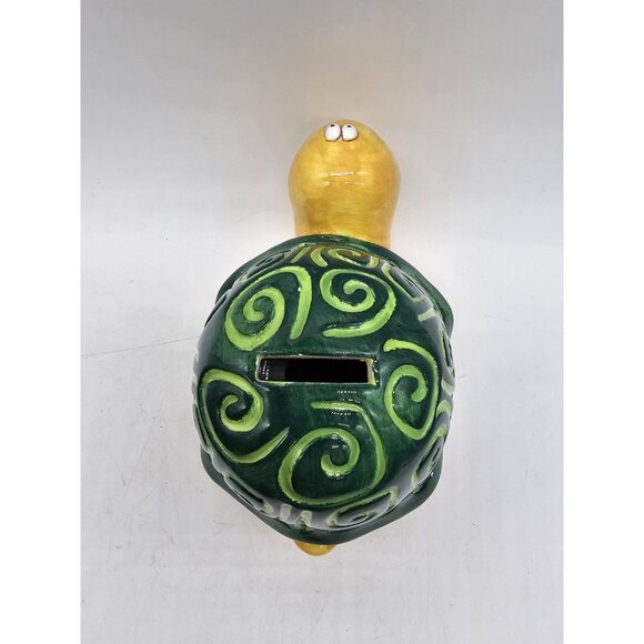 Vintage Ceramic Turtle Piggy Bank Kitschy Handmade Children's Nursery - Picture 5 of 12